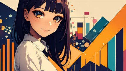 収支報告をするアニメ調の美少女