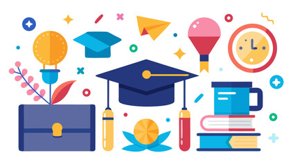 Graduation themed icon set cap medal dipl – Graduation Vector Illustration