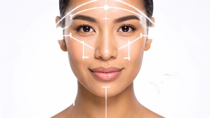 Asian woman facial analysis with cosmetic surgery guidelines for beauty enhancements - Powered by Adobe