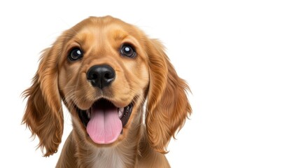 Adorable golden retriever puppy with its tongue out and happy expression