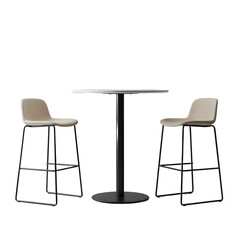 Two bar stools and a round table against a black background in a studio shot transparent background , no background