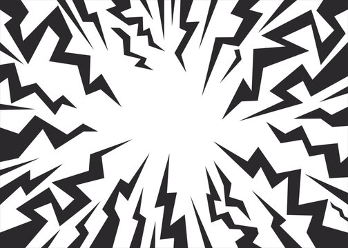 Comic background with thunder and lightning. Vector cartoon and radial pattern of bolts. background like exploding in frame. Abstract light explosion effect. Manga speed line