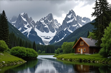 Fototapeta premium Scenic alpine lake reflecting mountains and sky a perfect summer nature view in the Alps