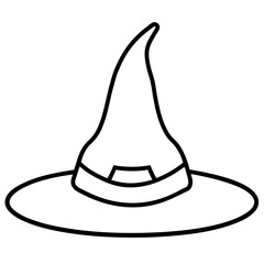 Detailed line art illustration of a classic witch hat with fabric folds and a patch