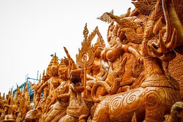 Buddhist Lent tradition, a beautiful display of wisdom, beeswax candles create art as a Buddhist...