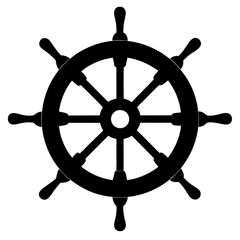 Classic pirate ship steering wheel silhouette perfect for nautical or adventure themes © NC