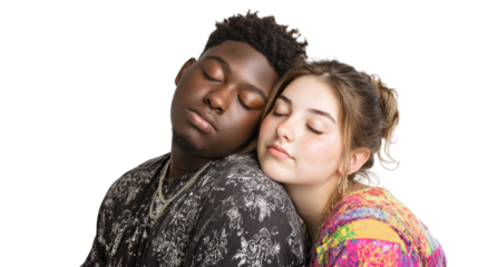 Two young people sharing a moment of tranquility and closeness, expressing friendship and peace.