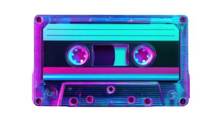 Vibrant retro cassette tape with neon colors on a white isolate background.