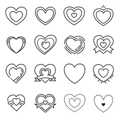 Heart icons set, white isolated background