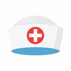 Obraz premium Simple illustration of a white nurse's cap with a red cross symbol, isolated.