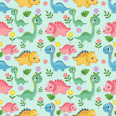 Cute dinosaur pattern, white isolate background