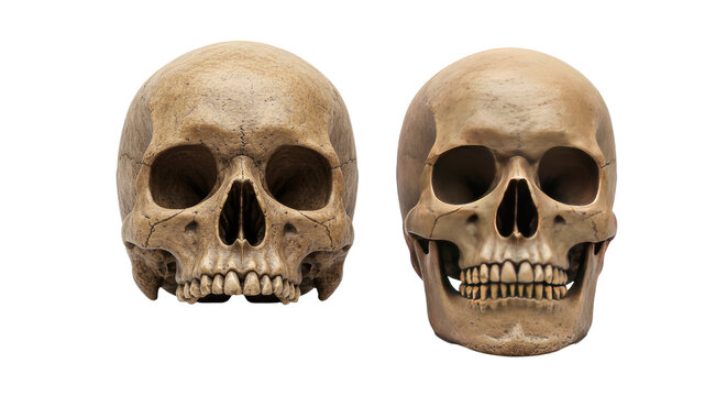 Two Human Skulls Isolated on White.