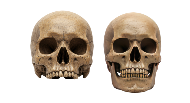 Two Human Skulls Isolated on White.