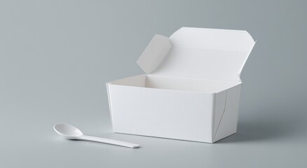 Empty white takeout box with a spoon