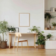 Light, minimalist workspace with plants