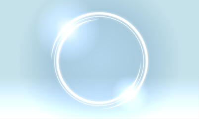 Bright Glowing Circle with Sparkling Light Particles on blue Background
