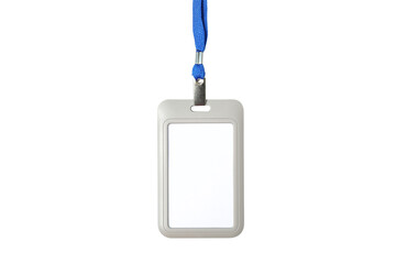 Blue lanyard ID holder for easy access, isolated on white, PNG