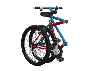 Adventure-Ready Blue Red Folding Mountain Bike - Portable Foldable MTB Bicycle for Convenient Travel and Outdoor Sports - High-Resolution Flip Bike with Transparent Background, Space-Saving.
