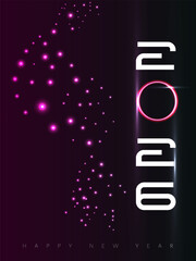 2026 happy new year concept design with sparkling star and shining circle, isolated in dark mode, new template of 2026 for card, cover, poster, banner, etc