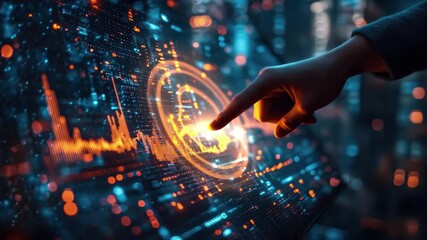 Advanced data analysis using digital interface in a futuristic cityscape during nighttime - Powered by Adobe