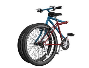 Fototapeta premium Adventure-Ready Blue Red Folding Mountain Bike - Portable Foldable MTB Bicycle for Convenient Travel and Outdoor Sports - High-Resolution Flip Bike with Transparent Background, Space-Saving.