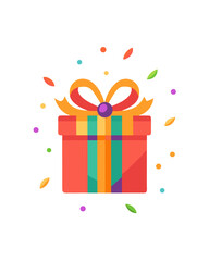 Obraz premium A charming gift graphic showcases a festive box with ribbons and confetti, perfect for celebratory designs and holiday-themed projects.