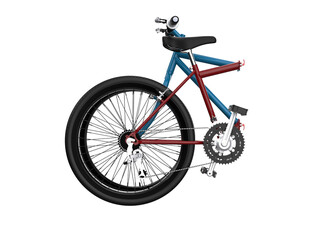 Fototapeta premium High-resolution 3D render of a modern folding MTB bike, shown in both its compact folded and fully assembled states, ideal for urban commuting and outdoor adventures, on a PNG Transparent HD