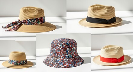 Stylish collection of straw hats for summer fashion and sun protection on display