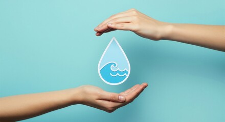 Hands Protecting Water Drop - Environmental Conservation Concept with Clean Water Initiative and Sustainability Awareness Campaign, Illustrating Hydration, Health, and Global Water Crisis