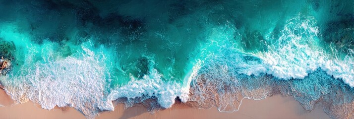 Turquoise waves crashing on a beach