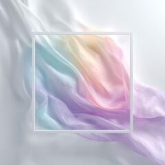 Delicate pastel fabric draped in a square frame