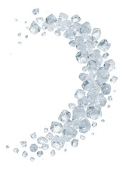 Salt crystals tumbling through the air, catching light in a sparkling arc.
