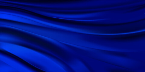 Luxurious dark blue silk fabric texture with smooth flowing waves.