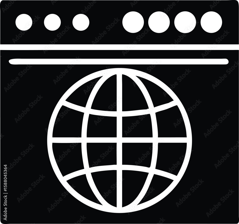 Poster clean vector style icon of a web browser window with navigation controls and content area isolated o