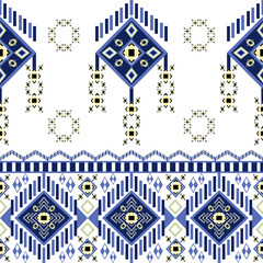 Blue tribal vector ornament. Seamless African pattern. Ethnic carpet with chevrons. Aztec style. Geometric mosaic on the tile, majolica. Ancient interior. Modern rug. Kente Cloth.