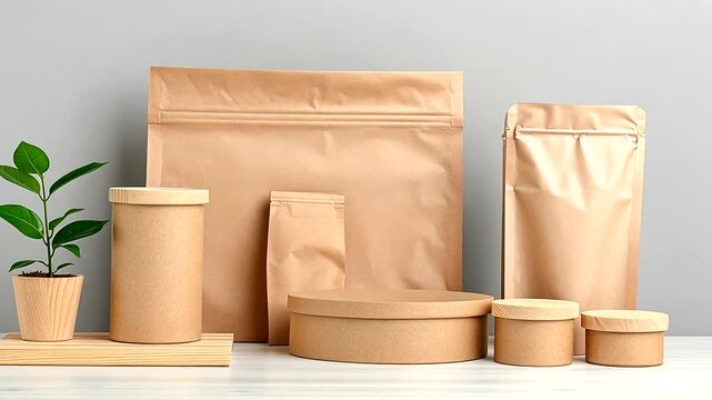 Assorted brown kraft paper packaging