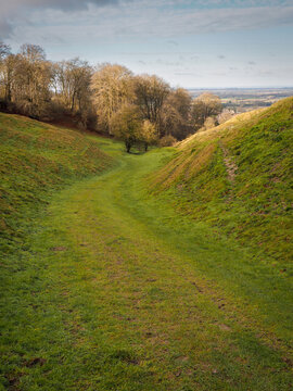 Walking down Kingstone Coombes dry valley, Ashbury in the distance, Oxfordshire