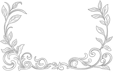 engraving vintage style, floral border and frame