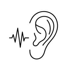 Vector icon representing hearing impairment, stylised ear with sound waves crossed out. 
professional medical symbol