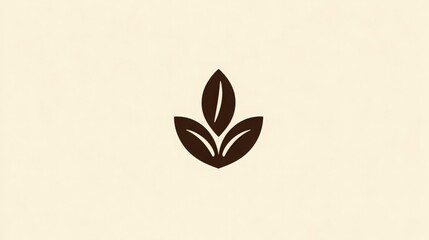 Minimalist coffee shop logo in brown and cream with a single leaf motif, clean branding
