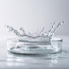 Water splash in clear glass bowl on white background