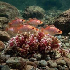 Obraz premium Colorful Coral Reef with Fish Swimming in Clear Ocean Water