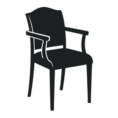 Fototapeta premium A simple black silhouette of a chair with armrests, symbolizing comfort, seating, and furniture, on a plain white background.