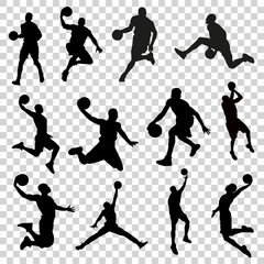 Basketball players silhouette.Basketball player in different position ideal for sports,UI,UX design and graphics