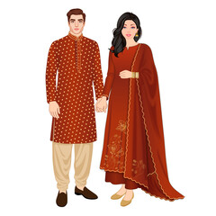 Beautiful Indian Couple Standing Wearing Sherwani and Ethnic Dress