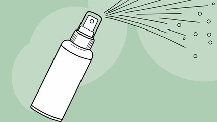 Spray bottle illustration for cleaning product design and aerosol dispenser with liquid mist effect drawing art