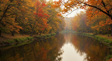 Obraz premium Serene Autumn River Scene