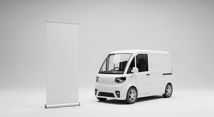 White Van and Banner Stand