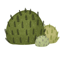 Green bush watercolor illustration for decoration on garden and nature landscape.