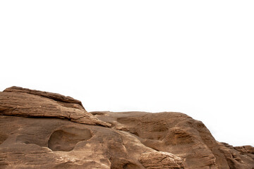 Rock formations in the desert of Egypt on a white isolated background.